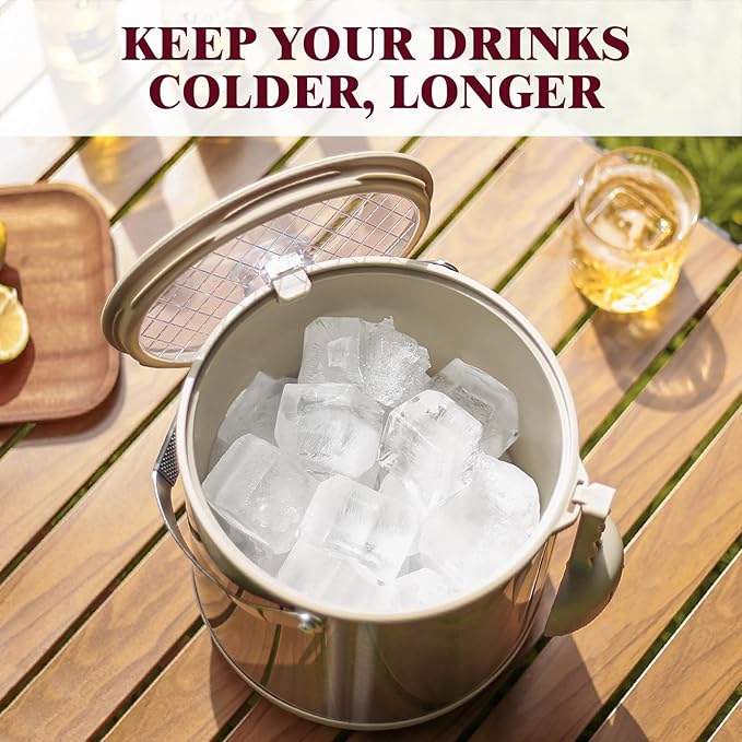 6.8L/7QT Insulated Ice Bucket with Lid & Scoop,Double-Wall Ice Bucket for Parties,Cocktail Bar(White)