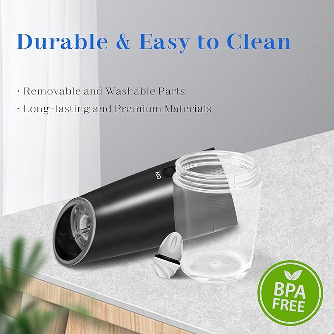 UNNEES Rechargeable Electric Salt and Pepper Grinder Set, Gravity Activated, Adjustable Coarseness, LED Light, USB Charging, Ceramic Core, 150ml Transparent Hopper, Black