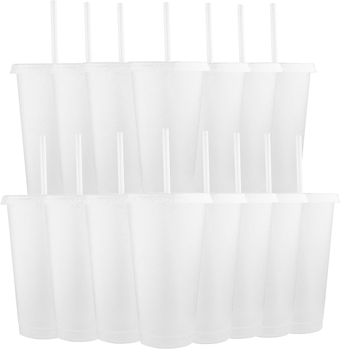 Suertestarry Tumbler with Straw and Lid,Water Bottle Iced Coffee Travel Mug Cup,Reusable Plastic Cups,Perfect for Parties,Birthdays… (15 White Glitter, 15 pack)