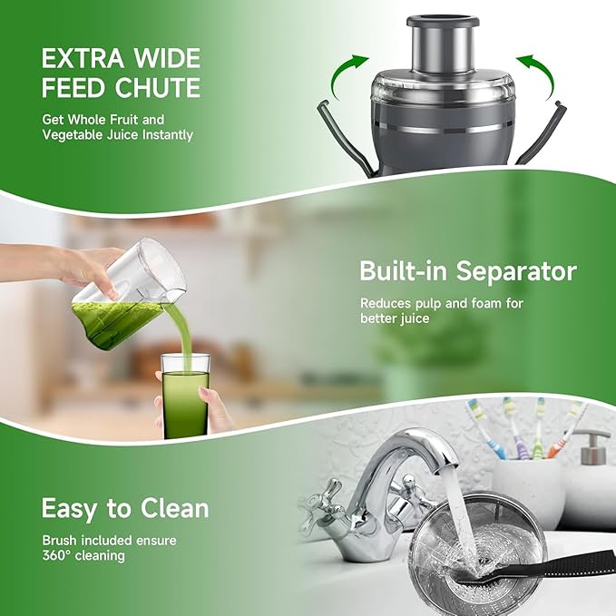 Juicer Machine, 500W Centrifugal Juicer Extractor with 3 Speed & Wide Mouth 3” Feed Chute for Fruit Vegetable, High Yield Juicer Included Cleaning Brush for Easy to Clean