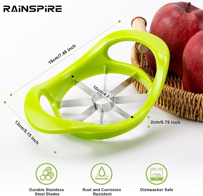 Rainspire Apple Cutter 8 Slices, 8 Blade Apple Slicer and Corer, Apple Corer Tool with Stainless Steel Blades, Super Sharp Fruit Cutter Fruit Slicer, Green