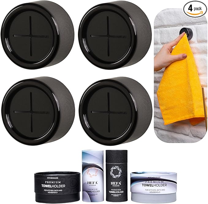 HEFA Self Adhesive Dish Towel Holder Hooks, No Drill Organizer for Cabinet Door, Sink Area or Bathroom, Space Saving Design, 4 Pack