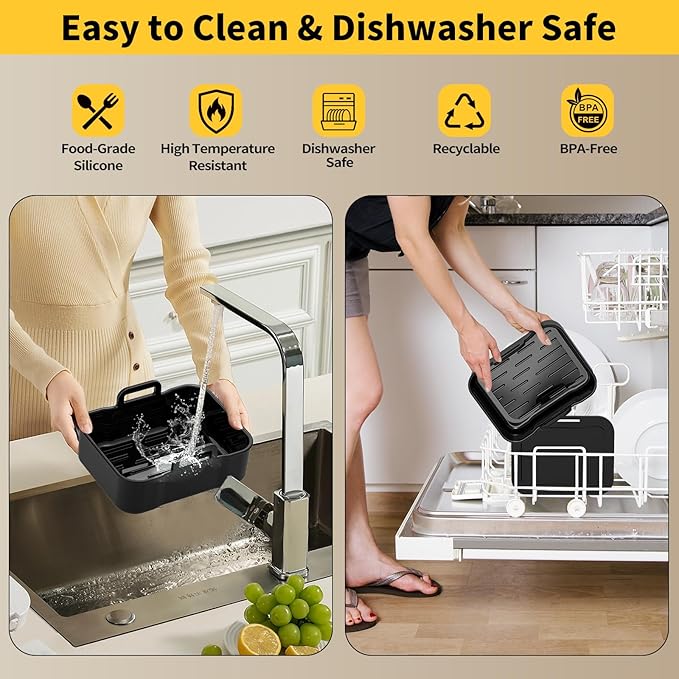 Air Fryer Silicone Liners Thickening Reusable with Lid for Ninja 10QT DZ550 DZ401 DZ302 SL401 Dual Air Fryers, 2 Pack Air Fryer Accessories for COSORI, Chefman, Instant 5-8QT Air Fryer Basket