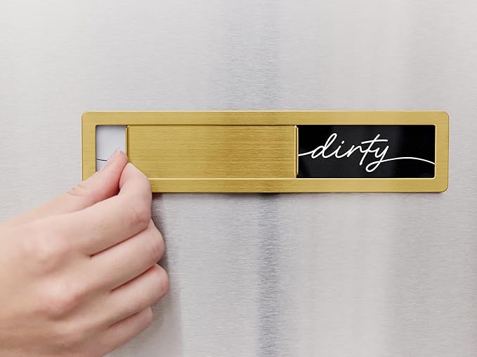 Stainless Steel Clean Dirty Magnet for Dishwasher, Gold Script Dishwasher Magnet Clean Dirty Sign, Premium Clean/Dirty Dish Washer Magnets with Protective Backing, Rustic Kitchen Dish Sign