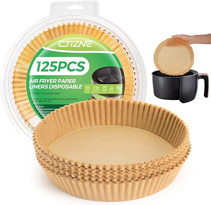 Air Fryer Disposable Paper Liners: 125 PCS 8" Round Parchment Paper, Food Grade Baking Liner for 5-8 QT Airfryer Basket, Waterproof and Oilproof for Easy Cleanup