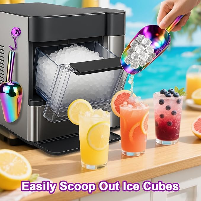 Stainless Steel Ice Scoop for Freezer with Magnetic Hook - Ice Scoop for GE Profile Opal 2.0 Nugget Ice Maker, for Kitchen Bar Party Accessories (6OZ- Colorful)