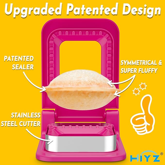 HiYZ Sandwich Cutter and Sealer - Square Stainless Steel Decruster Sandwich Maker - Peanut Butter and Jelly Crustless Sandwich Bread Pancake Maker Cookie Cutter for Kids Children Boys Girls Pink