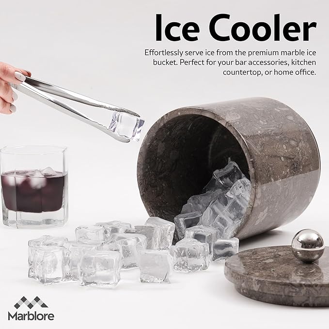 Ice Bucket Marble with Lid 6 Inch Oceanic Stone Ice Bucket for Parties Wine & Champagne Chiller Small Drink Cooler for Home Bar Freezer Ice Bin & Hosting Essentials