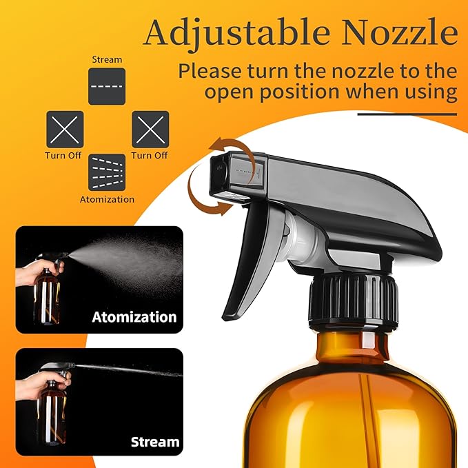 Vitreaux 6 Pack 8oz Amber Glass Spray Bottles,Glass Spray Bottles Refillable Empty Containers with Adjustable Nozzle,Spray Bottle for Essential Oils,Cleaning Solutions,Hair Mister,Pets
