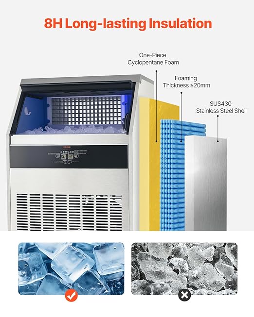 VEVOR 440lbs/24H Commercial Ice Maker, 160 Ice Cubes in 15 Minutes, Freestanding Ice Maker Machine with 88lbs Large Storage Capacity for Bar Office Restaurant, with LED Digital Display & Self-Cleaning