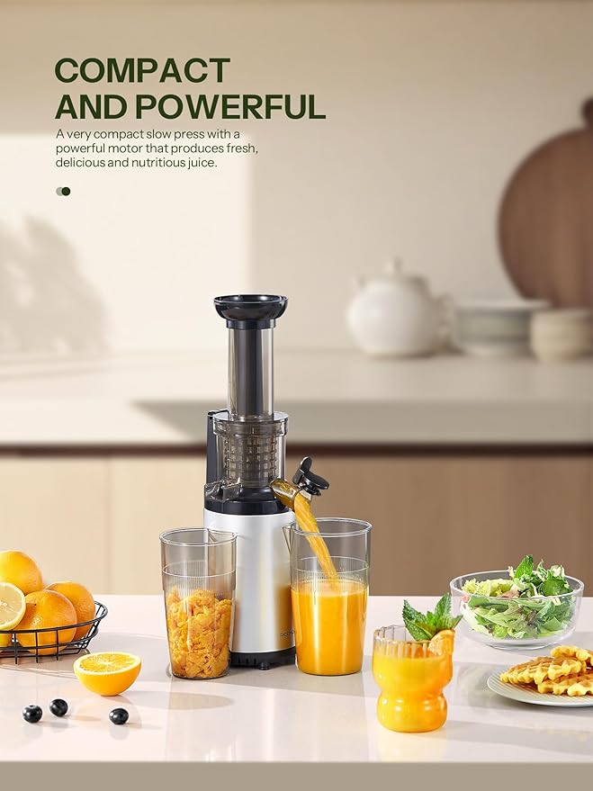 Masticating Juicer Machines, Reemix Cold Press juicer Machine Compact & Small Size, Juice Extractor, Nutrient and Vitamin Dense, BPA-Free Tritan, Easy to Clean (Silver)