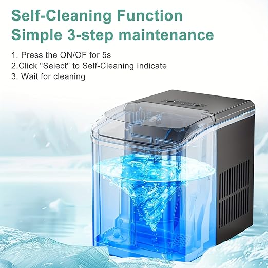 Countertop Ice Maker, Nugget Portable Ice Machine, 9 Bullet Ice Cubes in 6 Mins, 26.6lbs in 24Hrs Self-Cleaning with Handle, Basket, Scoop for Home, Kitchen/Party/Camping/RV