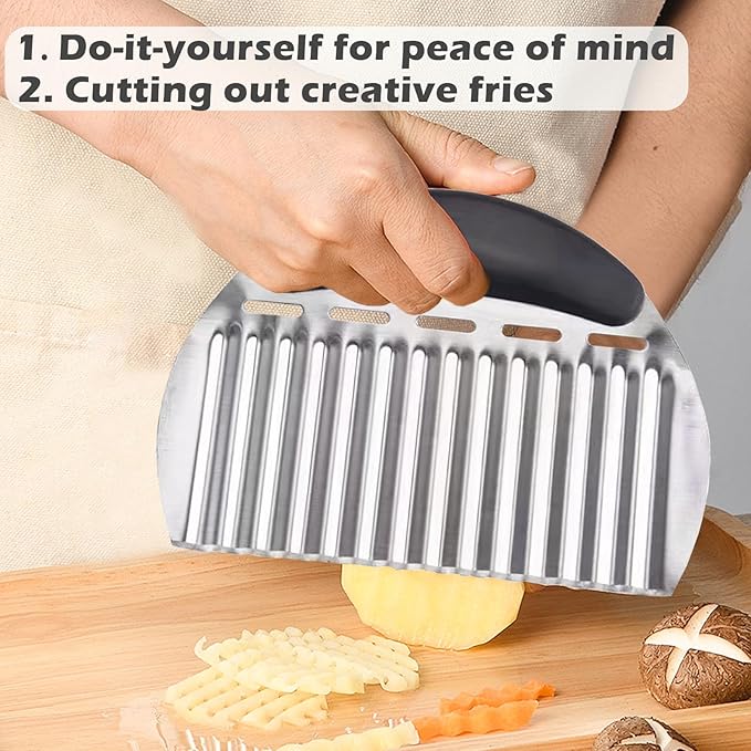 Hendiy Onion Holder for Slicing and Large Crinkle Cutter French Fry Cutter, Onion Slicer Veggie Chopper, Tomato Slicers Potato Wavy Chopper, Kitchen Food Slicer（One Onion Slicers & One Potato Cutter）