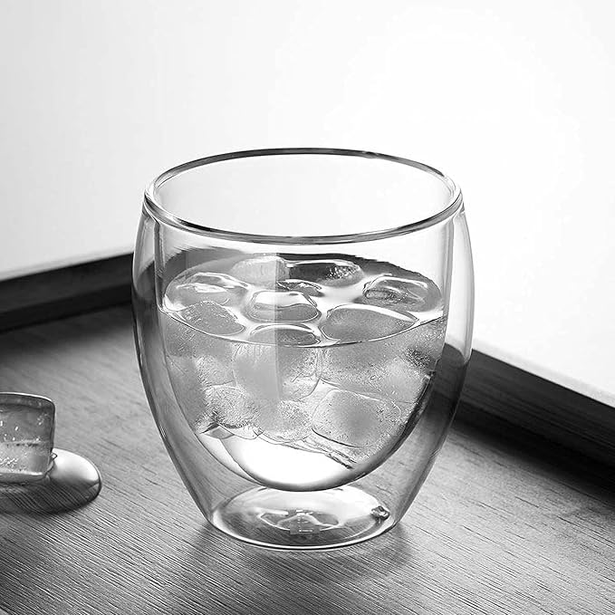 8oz Glass Coffee Mugs Set of 4, Double Walled Espresso Cups for Latte Cappuccino Cocoa Milk Cafe Juice, Clear Glass Tea Cup Set Glassware Gift for Christmas Birthday (8oz-4Pack)
