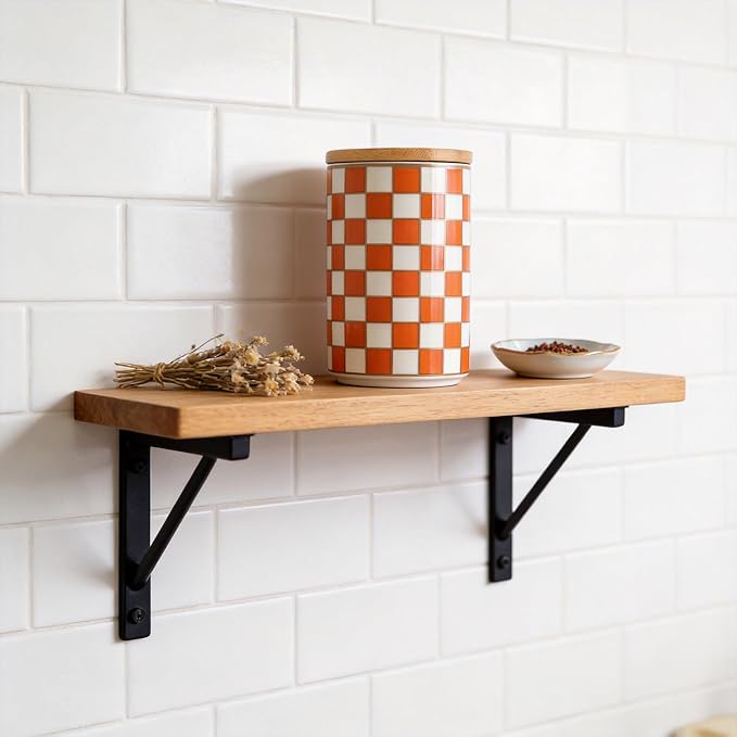 Kitchen Countertop Ceramic Checkered Canisters,Black And White Food Storage Containers With Lid,Airtight Kitchen Canisters for Flour, Sugar, Coffee, Tea, and Dry Goods (Orange, Large)