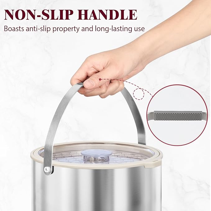 6.8L/7QT Insulated Ice Bucket with Lid & Scoop,Double-Wall Ice Bucket for Parties,Cocktail Bar(White)