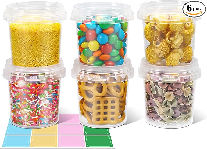ASEVAT Airtight Clear Plastic Bucket with Lid, Ice Buckets for Parties, Reusable Ice Cream Tub with Handle, Food Storage Container, Food Grade Freezer and Microwave Safe for Sauce, Soup (5 OZ/6 PACK)
