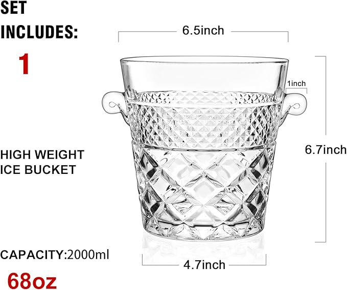 Ice Bucket Wine Bucket，Clear Glass 2 Liter Tub for Drinks and Parties, Food Grade, Perfect for Wine, Champagne or Beer Bottles