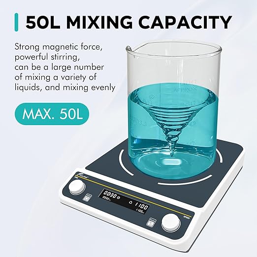 LAB FISH Digital 50L Magnetic Stirrer (50000ML) Large Capacity 1100PRM Magnetic Mixer 13"X13" Stir Plate W/Timer for Lab
