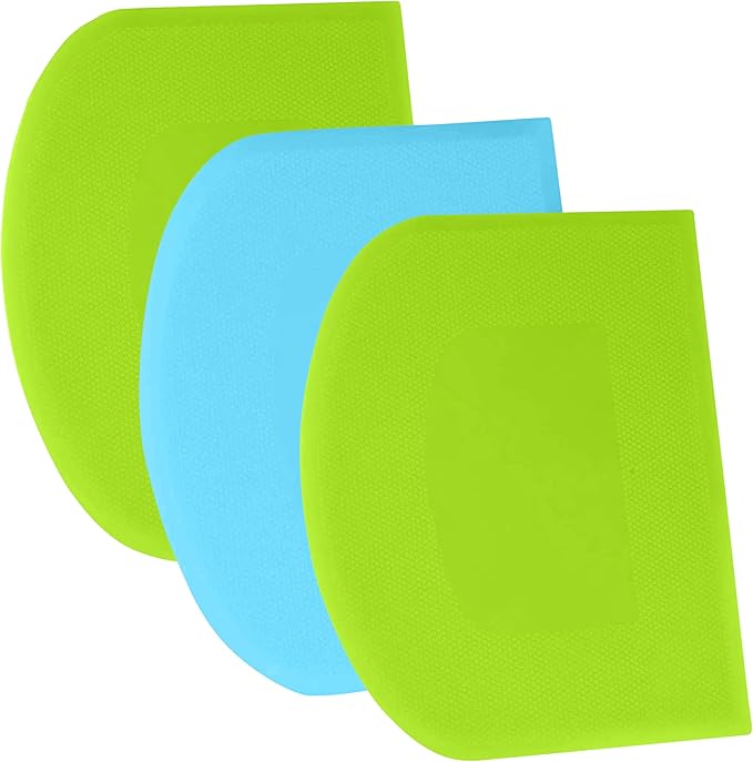 SURDOCA Dough Scraper Bench Scraper - 3P 10.6x6.7" Plastic Flexible Bowl Scraper, Sharp Edge & Angles Cake Scraper. Non-Slip Bakeware Decorating Tools Sculpting & Modeling Tools - Green+Blue+Green
