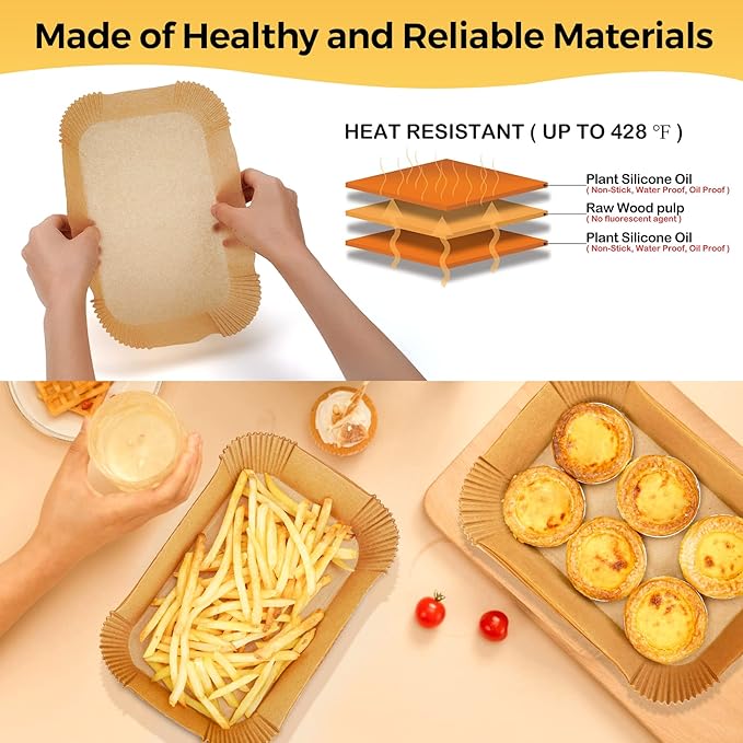 Air Fryer Disposable Paper Liners: 125Pcs Rectangle 8.6x5.5" Parchment Paper Non-stick Food Grade Liners for Dual Basket | Rectangular Air Fryer