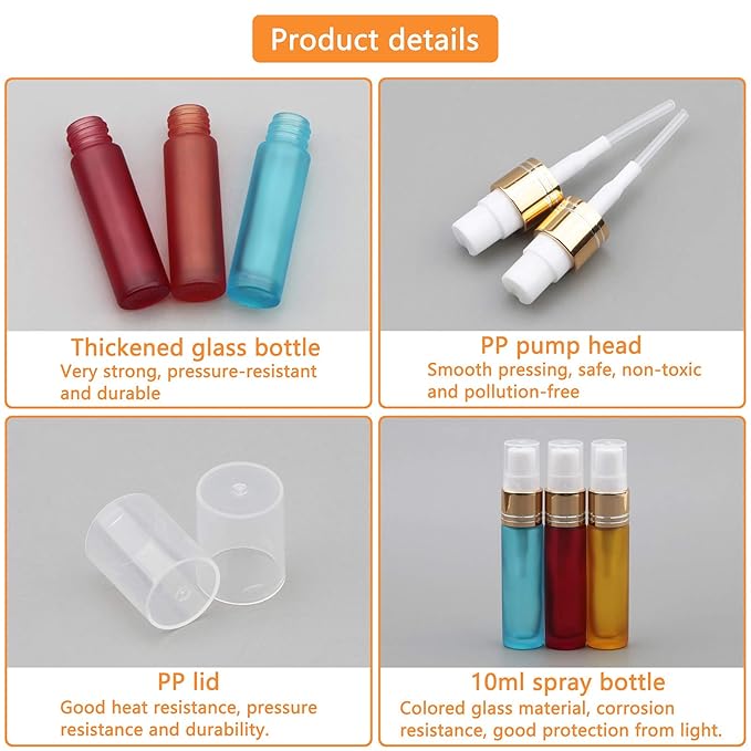 Ellbest 10PCS 10ml Small Spray Bottles Mist Spray Bottle Refillable Glass Spray Bottles Travel Size Perfume Atomizer (5 Droppers &10 Funnels Included)