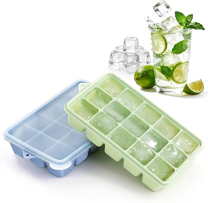Silicone Ice Cube Trays with Lid, 2 Pack 30 Cubes, Easy Release Silicone Cube Molds, Reusable and Stackable Ice Cube Trays for Freezer, Covered Ice Cube Trays for Cocktails, Whiskey, Coffee