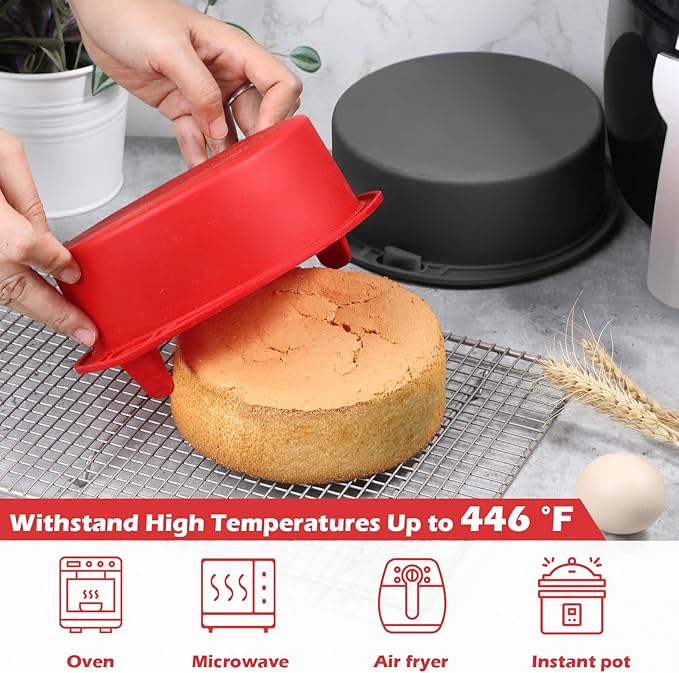Webake 7 Inch Air Fryer Round Cake Pans for Baking, Nonstick Silicone Air Fryer Baking Pan Wih Handle, BPA Free Set of 2