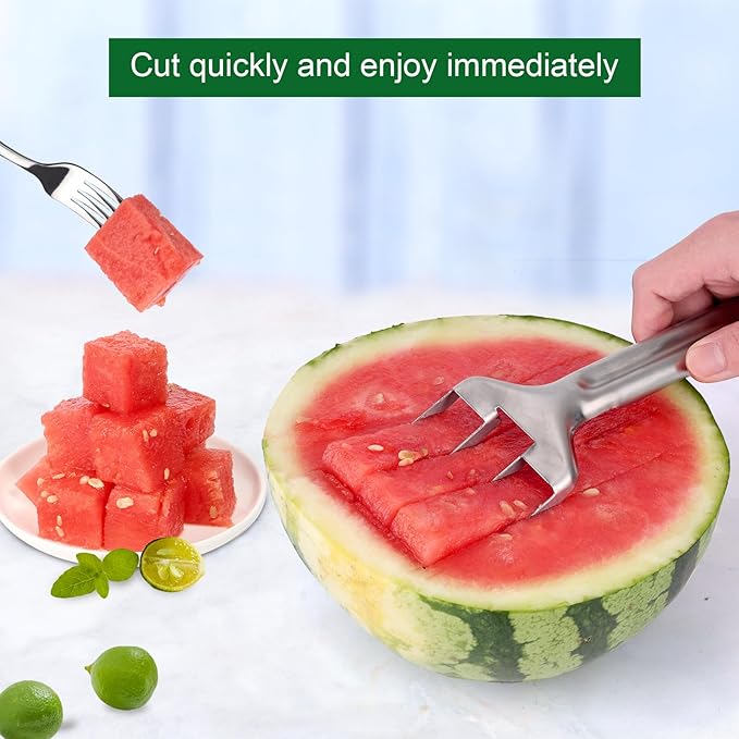 BOXOB Watermelon Cutter Slicer, Stainless Steel Watermelon Cutting Tool Portable Fruit Cutter for Melon Mango Home Kitchen Gadget Camping Party