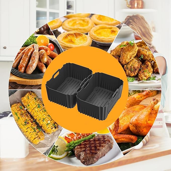 2PCS Silicone Air Fryer Liners, Reusable Silicone Liners for Ninja DZ401, DZ550, DZ302, Ninja Foodi Dual Air Fryer Accessories Baking Tray for 10 QT Airfryer Baskets