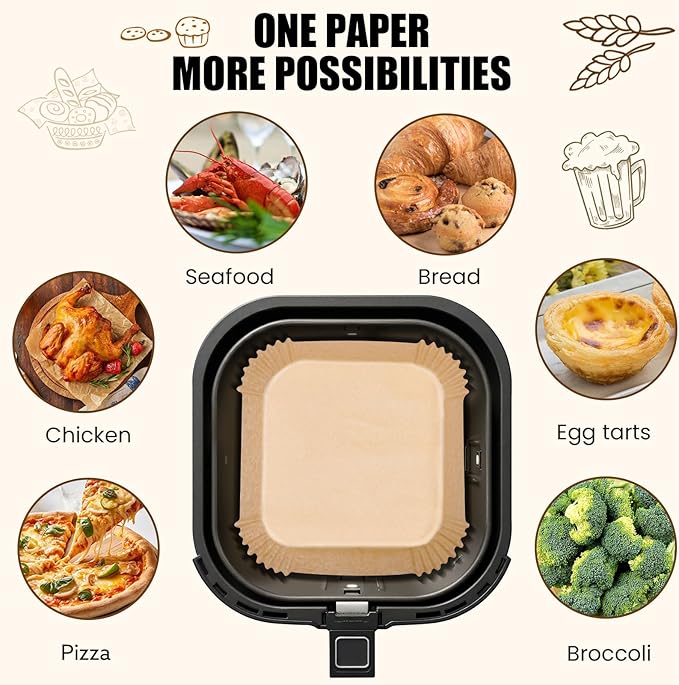 OLESBUR Air Fryer Liners Disposable, 200Pcs 8 Inch Airfryer Paper Liners, Unbleached Parchment Paper for Air Fryer Basket, Non-Stick Air Fryer Accessories, Liners for Baking, Parchment Paper Sheets
