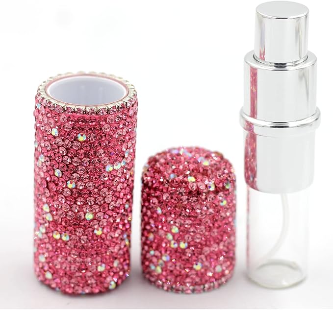 Rhinestone Empty Portable spray bottle, cosmetic Perfume spray bottle essential oil bottle glass perfume bottle 10ML (Pink)