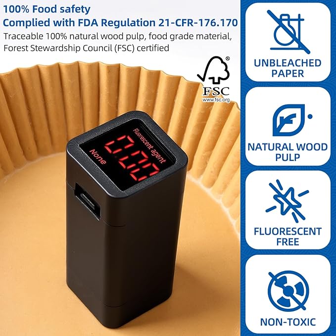 Ninja 4qt/5.5qt Round Air Fryer Liners Disposable, HONYAO 200pcs 8 inch Strong Paper Liner for most 5qt - 8qt Circle Airfryer Basket, BPA Free Food Grade Accessories for Oven Microwave (9'' on Top)