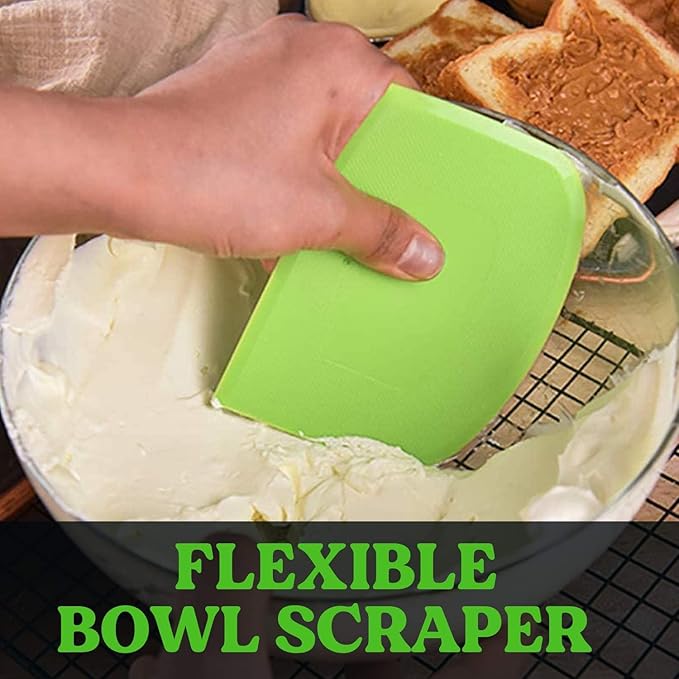 SURDOCA Dough Scraper Bench Scraper - 3P 10.6x6.7" Plastic Flexible Bowl Scraper, Sharp Edge & Angles Cake Scraper. Non-Slip Bakeware Decorating Tools Sculpting & Modeling Tools - Yellow+Pink+Yellow