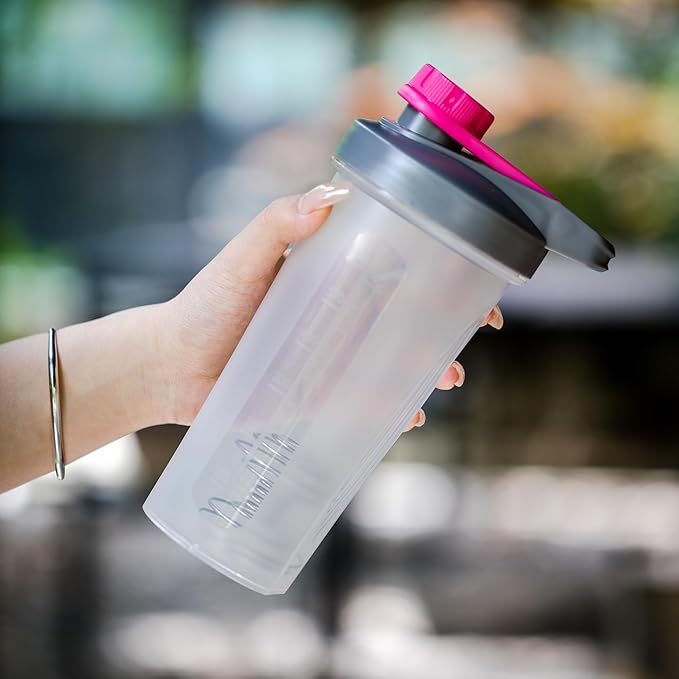 Mr. Pen Shaker Bottles for Protein Mixes - 28 oz, Gray & Pink Protein Shaker with Wire Whisk Ball