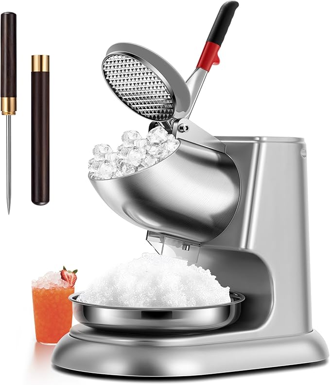 VIVOHOME 11 Inch Height Dual Blades Ice Crusher Shaver 300W 2000 rpm Snow Cone Maker Machine Silver Electric with Ice Pick for Home and Commercial Use