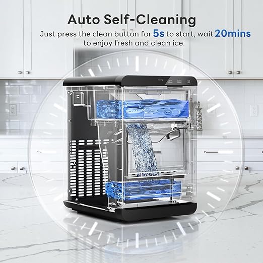 Countertop Nugget Ice Maker, Produces 44lbs Daily, Rapid 15-Min Sonic Ice Machine with Self-Cleaning, 1.8L Water Tank, Quiet Pebble Crushed Ice Maker for Kitchen, Office & RV