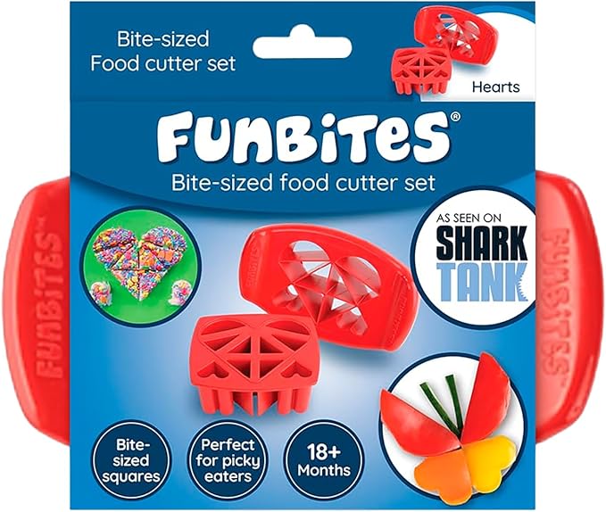 FUNBITES Crustless Sandwich Cutter for Kids Lunch (2-piece set), Uncrustable Sandwich Cutter, Bite-Size Food Cutter for Toddlers, Bento Box Accessories, BPA-FREE Dishwasher Safe, Red Hearts 1pk