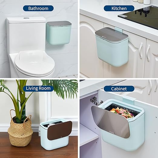 1.8 Gallon/7L Hanging Trash Can with Stainless Steel Lid, Mountable Compost Bin for Kitchen Cabinet Door, Under Sink Food Waste Container for RV, Bathroom, Office
