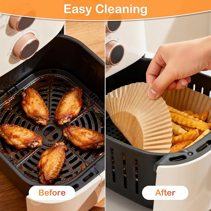 400 Pcs Air Fryer Liners Disposable, 8” Square Unbleached Heavy Duty Air Fryer Paper Liners, Parchment Paper for 5-8 qt Airfryer Basket, Non-Stick & Non-Leak Airfryer Liners for Deep Fryer Accessories
