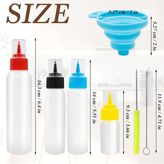 LhyBtm Icing Bottles Writer Bottles 6 Squeeze Applicator Jars with Needle, Brush and Funnel for Cookies Icing Cake Decorating Coloring Cookie Cutters Baking Decor Pancake