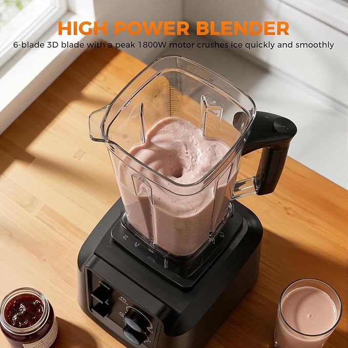 Blender for Smoothies, 68oz Countertop Blenders for Kitchen with 20oz Grinder Cup, 1800W Smoothie Blender, Ice Crushing, Frozen Fruit, Protein Shake Maker with Timer, Self Cleaning, Black
