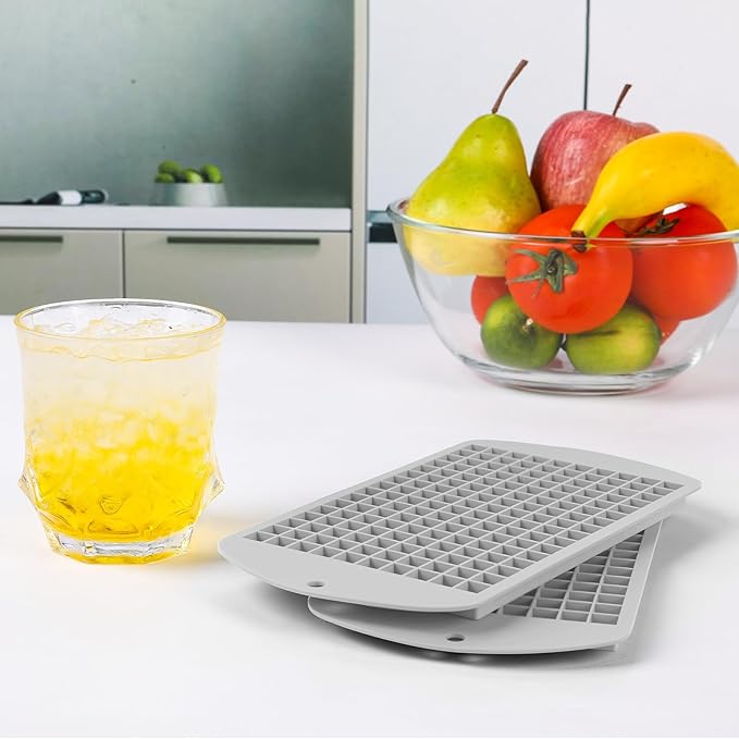 Silicone Mini Ice Cube Tray, 160 Nugget Ice Cube Molds Easy Release Small Ice Cube for Chilling Whiskey Cocktail, Stackable Ice Trays For Freezer (Grey)