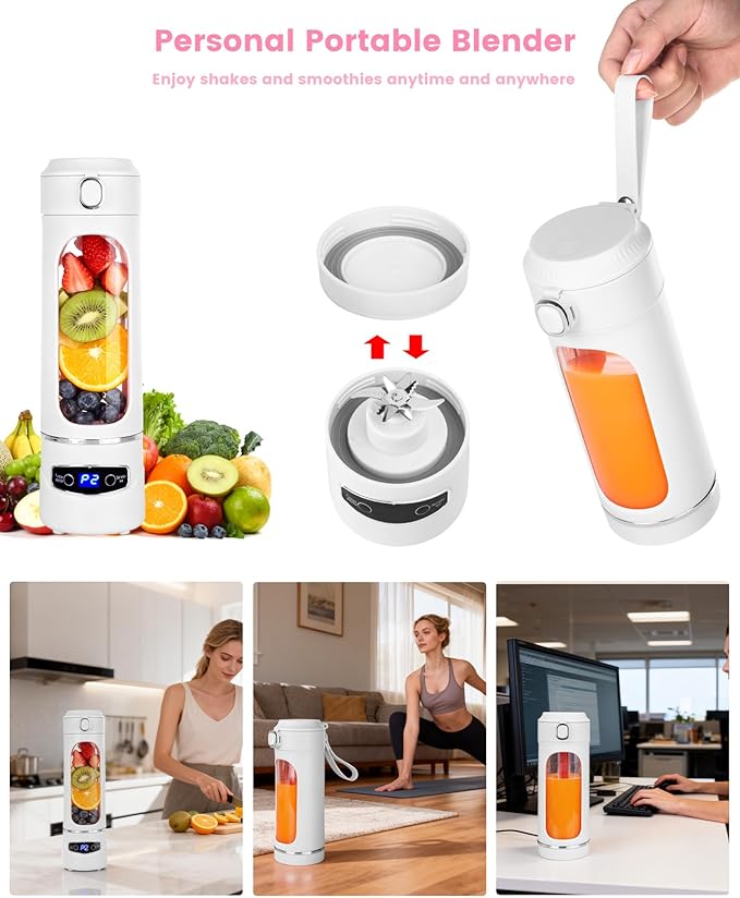 Personal Portable Blender - Smoothies & Shakes - 20Oz/600ml Large Capacity High Power Cordless Blender (White)