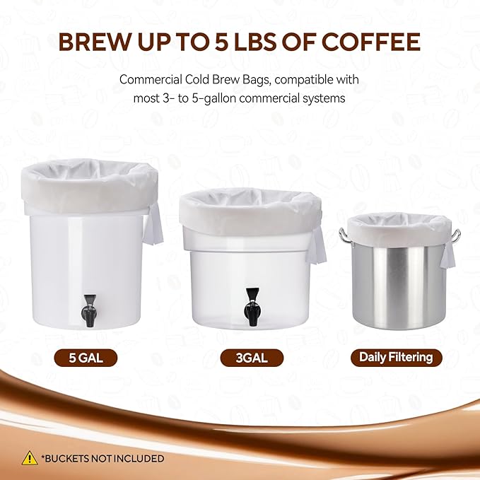 120PCS Commercial Cold Brew Coffee Bags with Drawstring, 20" X 20" Disposable Coffee Filters for 5 Gallon Buckets and Commercial Model Cold Brew Coffee Makers