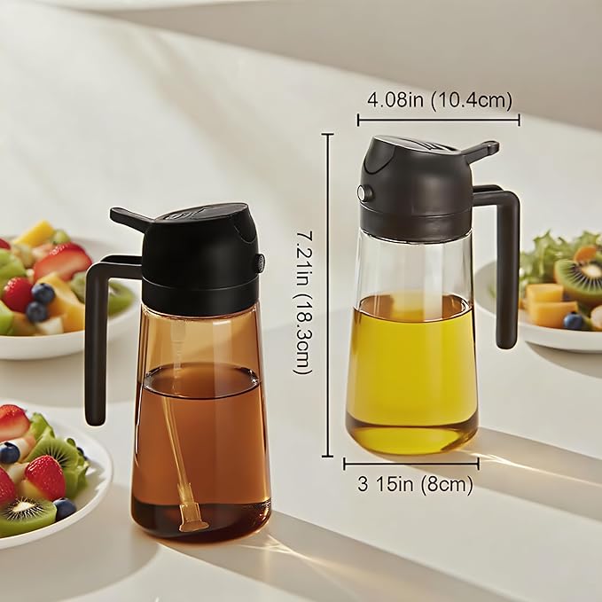 2 in 1 Oil Sprayer for Cooking, Oil Dispenser for Kitchen Gadgets, 16oz/470ml Premium Food-Grade Oil Bottle, for Salad, Air Fryer, BBQ (Transparent)