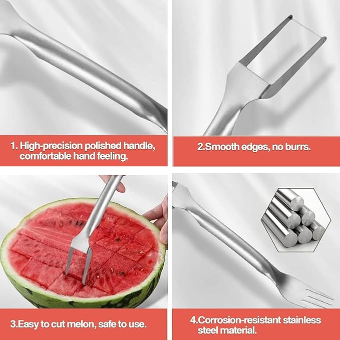Watermelon Cutter，2-in-1 Stainless Steel Fruit Cutter, 2025 New Upgrade Dual Head Watermelon Fork Slicer Tool, Summer Fruit Cutting Home Kitchen Gadgets (1 pack)