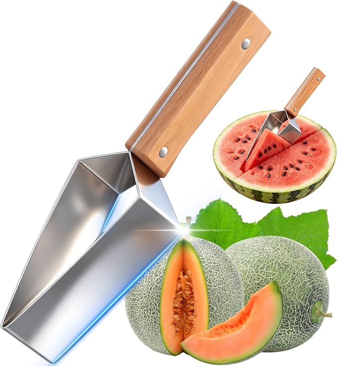 Triangle Watermelon Cutter, Watermelon Slicer Cutter Tool, 430 Stainless Steel with Woodenhandle - Melon Slicer, Fruitcutter for Kitchen Gadgets for Watermelon Melon Apple (1PCS)