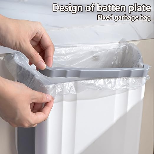 Soddeph Collapsible Hanging Trash Can for Kitchen Cabinet Door, 9L Plastic Foldable Waste Bin, 2.4 Gallon Small Wall Mounted Garbage Bin for Kitchen, Bathroom, Bedroom Countertop (Gray+Gray)