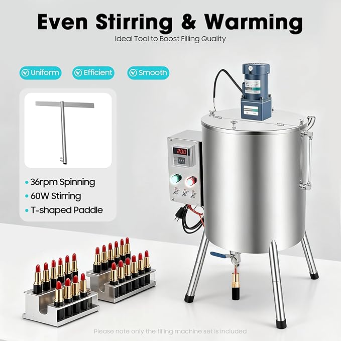 30L/8Gal Commercial Automatic Heating Stirring Mixing Filling Machine, 110v 1500w Lipstick Filling Machine for Dissolving and Filling Lipsticks, Candles, Vaseline, Oils